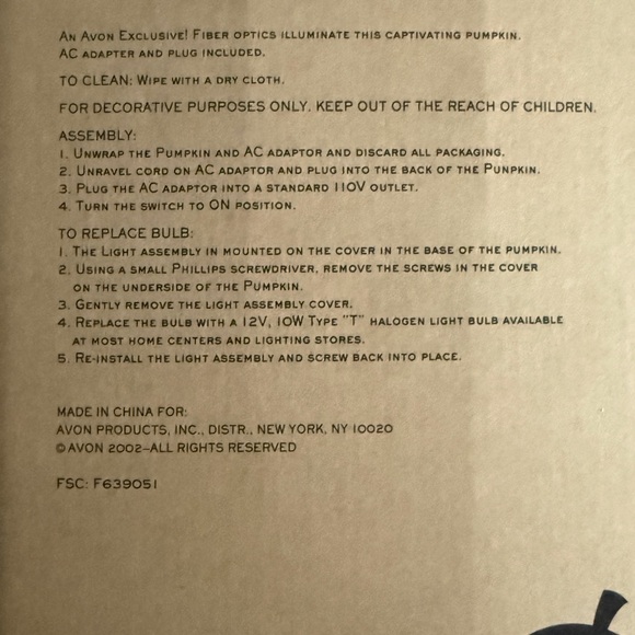 Fiber Optic Avon Glowing Pumpkin Decoration - Tested, Original Box, Vintage 2002 - Picture 13 of 16